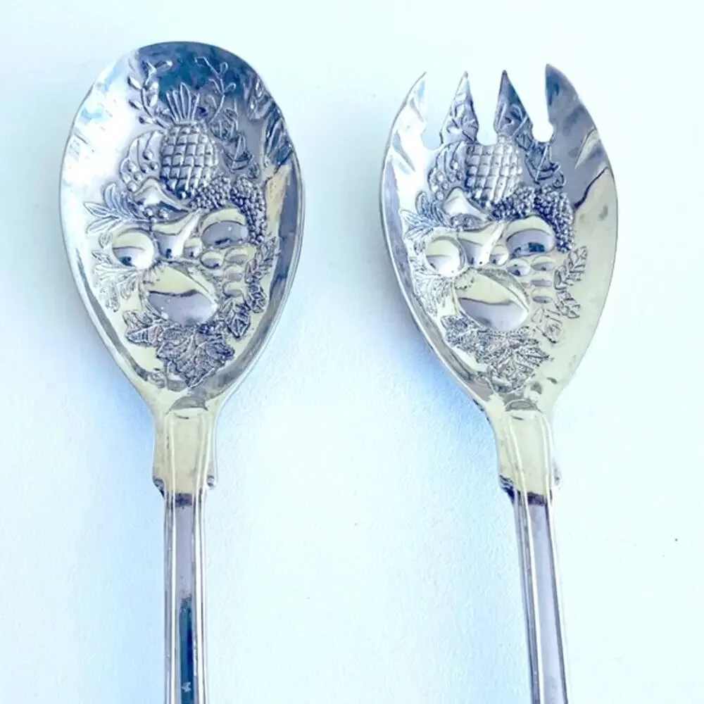 Vtg Silver Plated Fruit Salad Serving Fork Spoon FB Rogers Italy